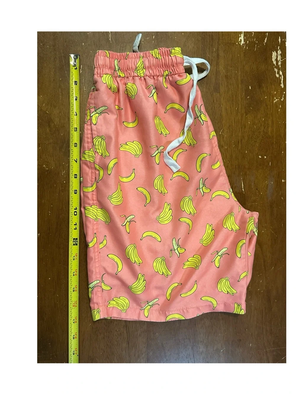 Men’s Pink Swim Trunks with Yellow Banana Print